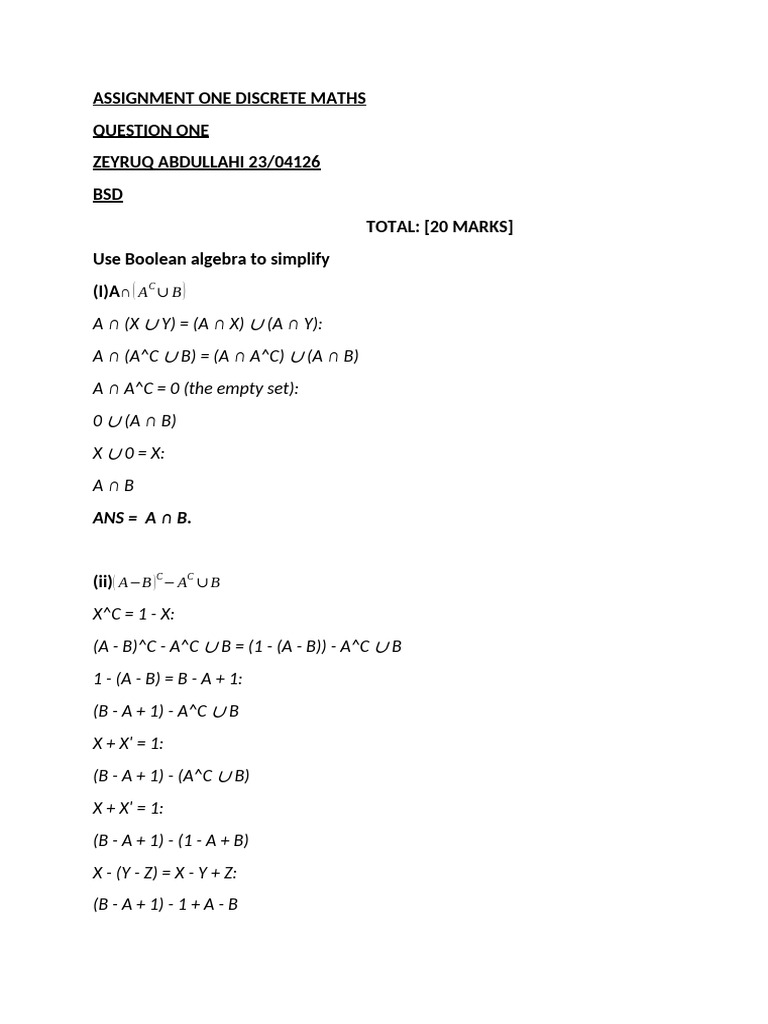 Assignment one discrete maths pdf