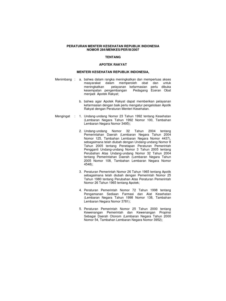 Permenkes 248 Ttg Apotek Rakyat