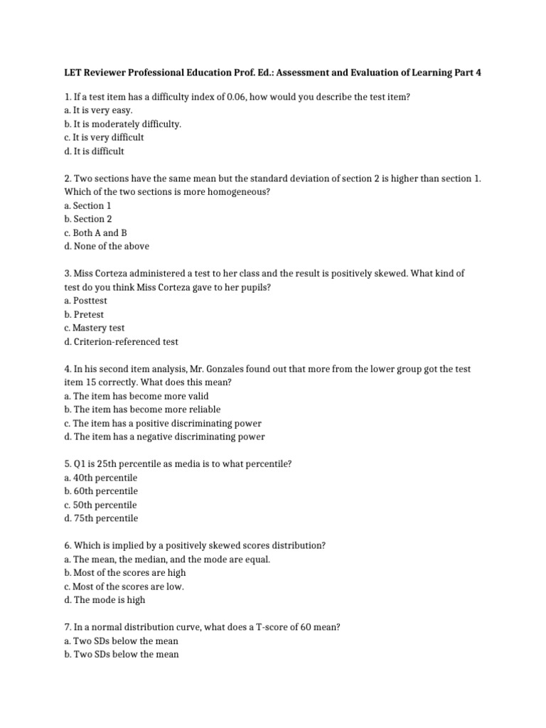 Assessment and Evaluation in Learning Part 4 | PDF | Mean | Career & Growth