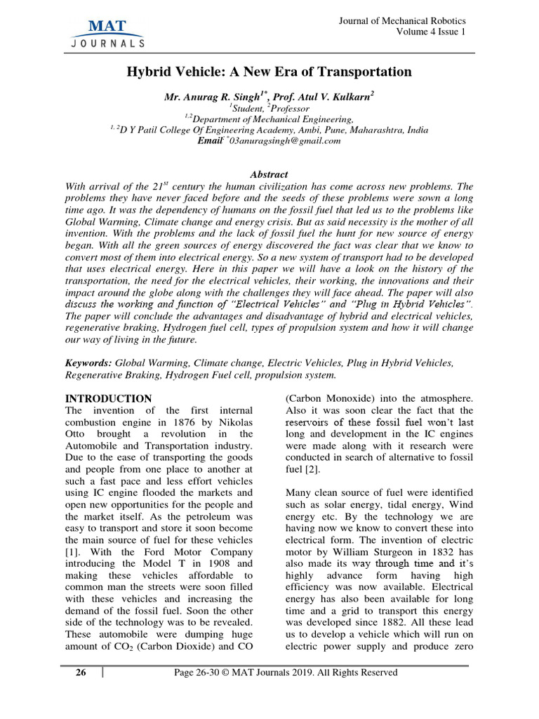 Hybrid Vehicles: Future of Transportation | PDF | Hybrid Vehicle ...
