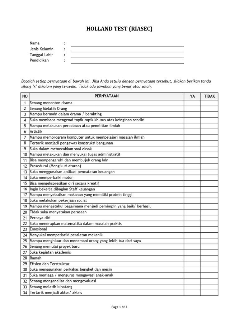 Soal Riasec Holland Pdf
