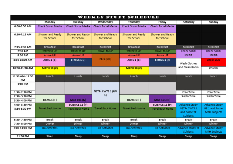 Weekly Study Schedule | PDF
