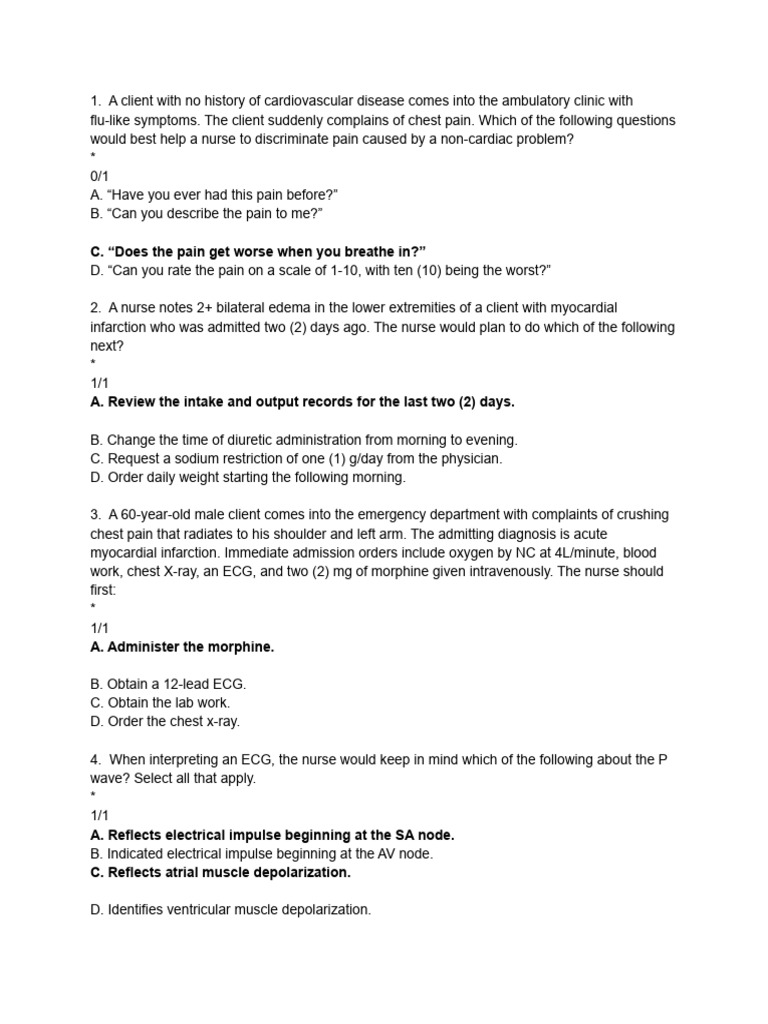 Cardio Post Test | PDF