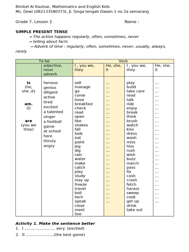 Grade 7 - Lesson 2 Present Tense | PDF | Adverb | Language Arts ...