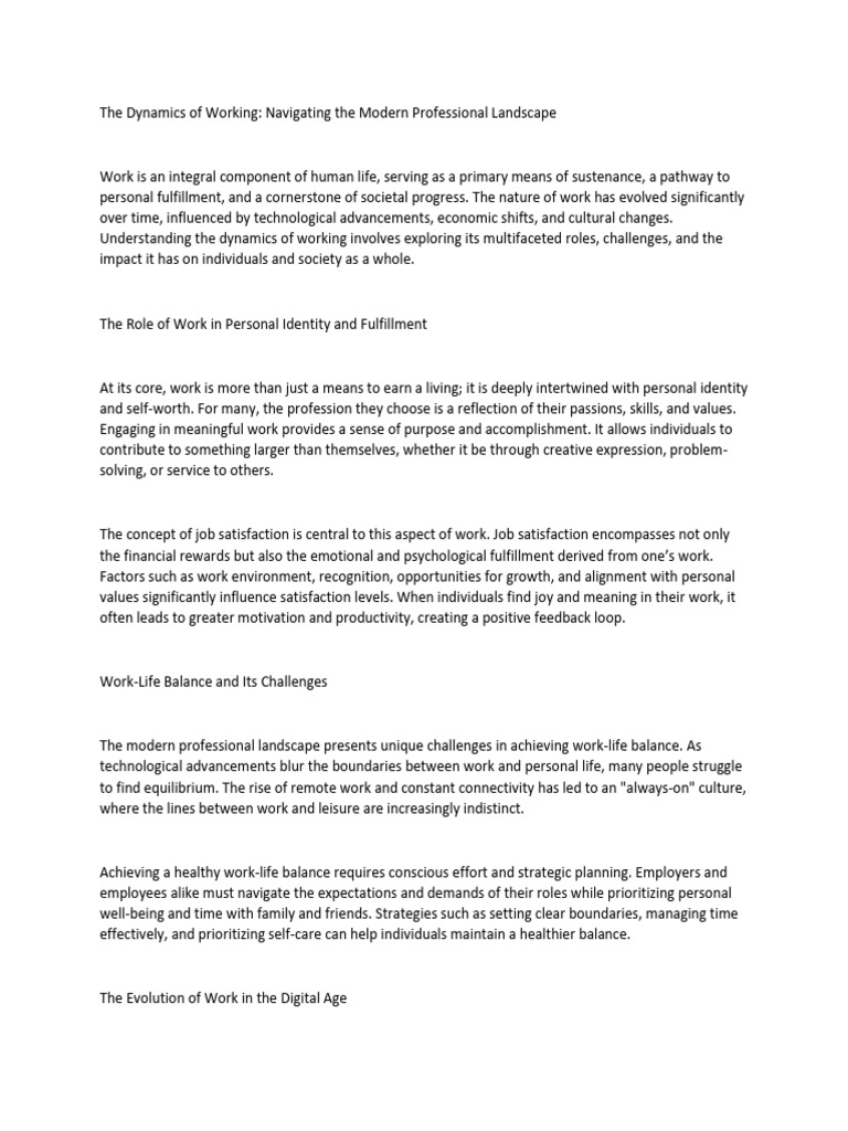 The Dynamics of Working | PDF