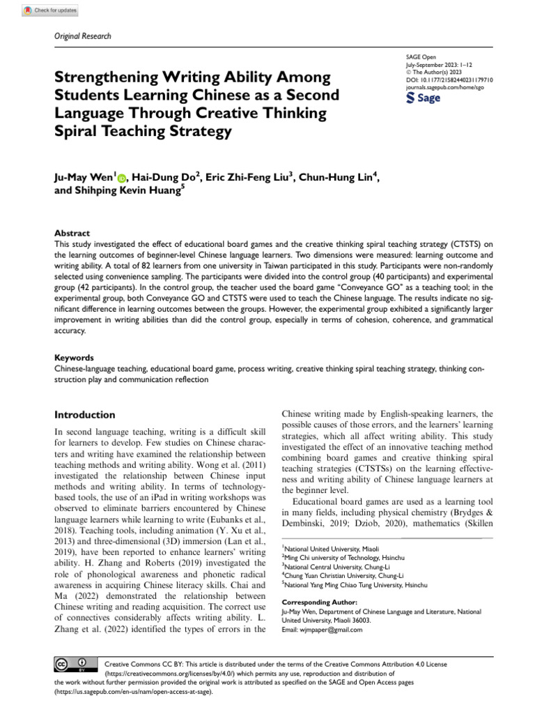 Wen Et Al 2023 Strengthening Writing Ability Among Students Learning ...