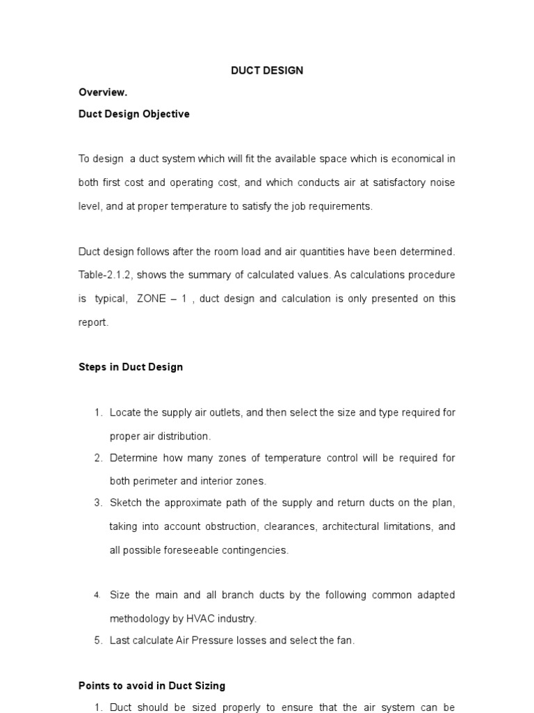 Duct Design Final PDF Duct (Flow) Hvac