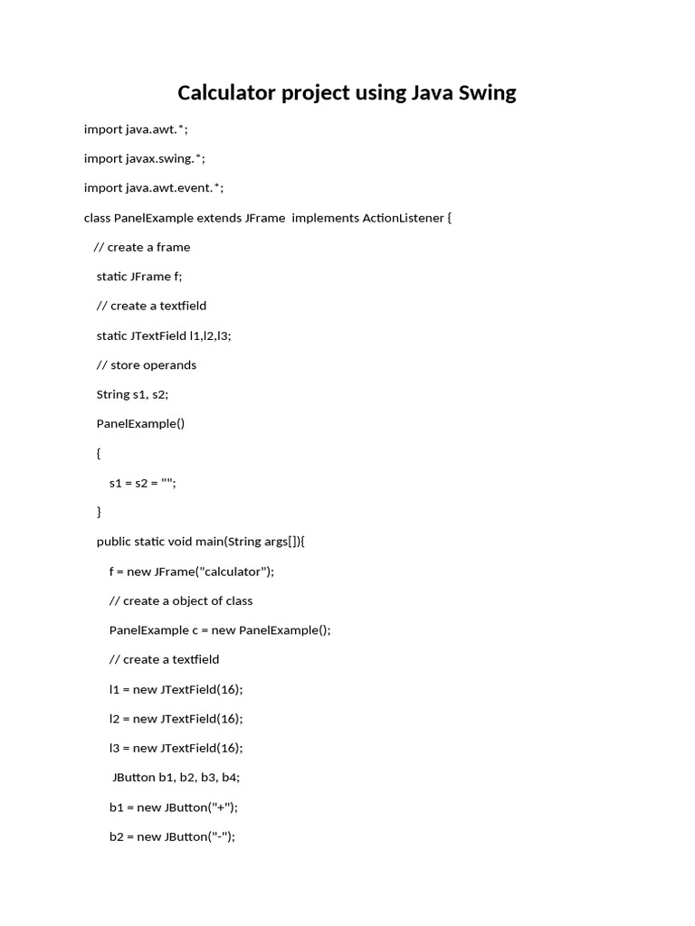 Calculator Project Using Java Swing | PDF