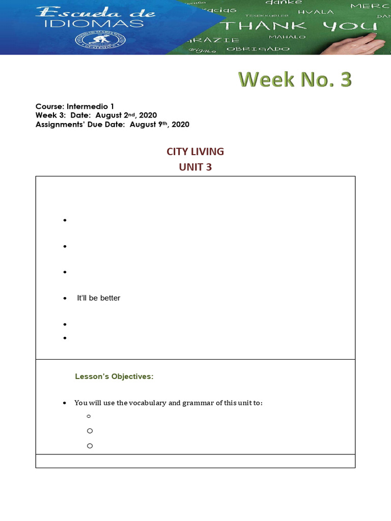 Week 3 Plan Intermedio 1 2-2020 | PDF