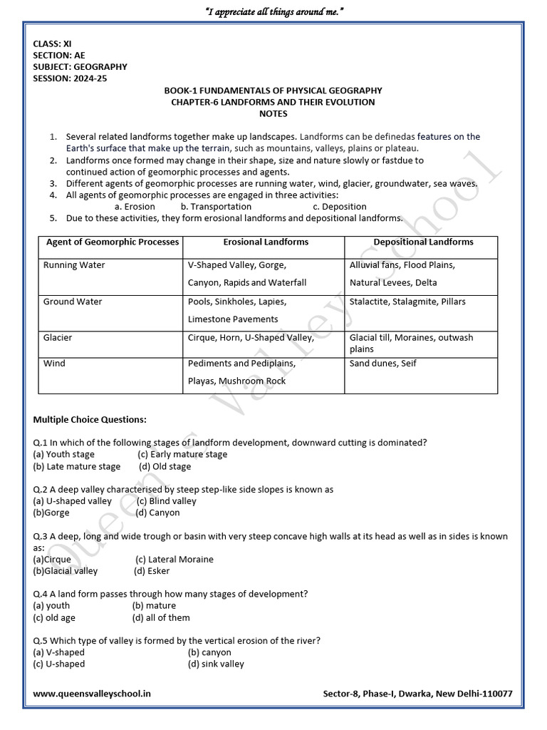 Class - Xi - Geography - CH-6 Landforms and Its Evolution - Notes | PDF