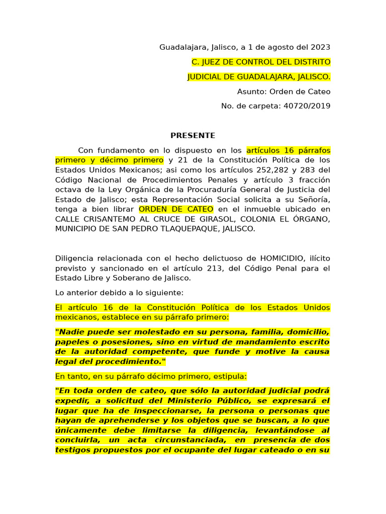 Solicitud de Orden de Cateo en Jalisco | PDF | México | Derecho