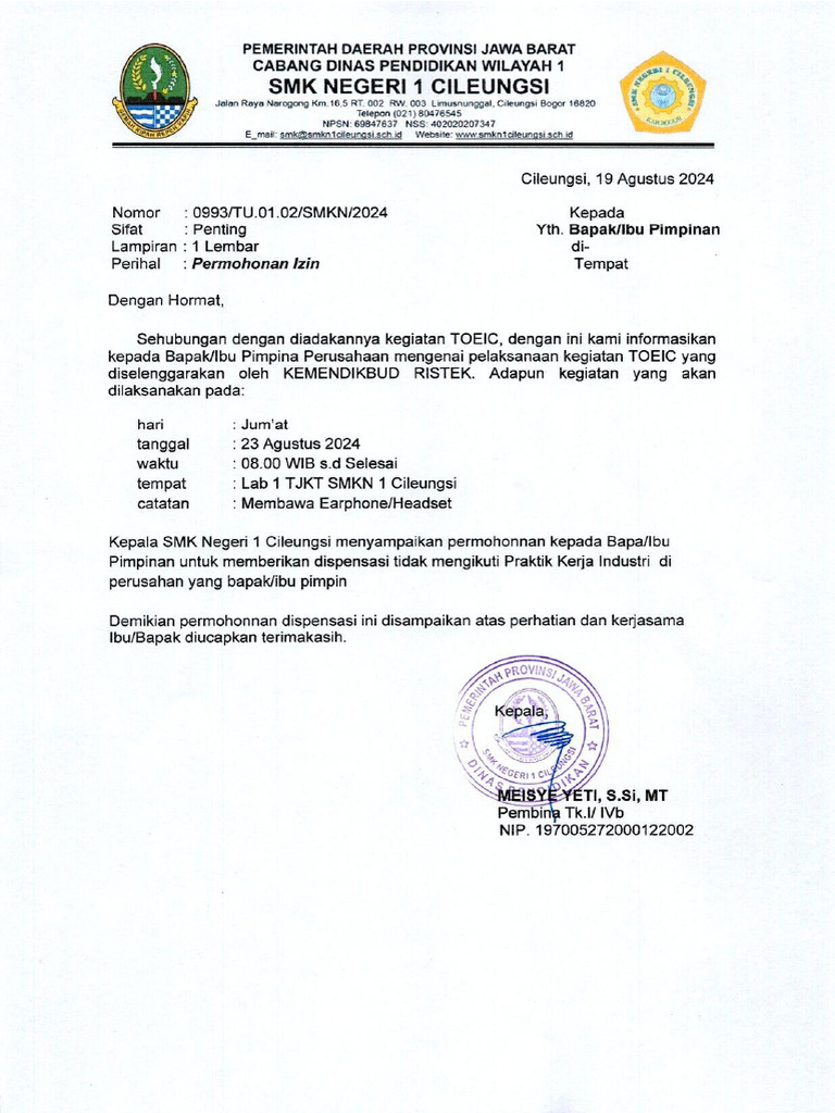Surat Dispen PT - 0001-1 | PDF