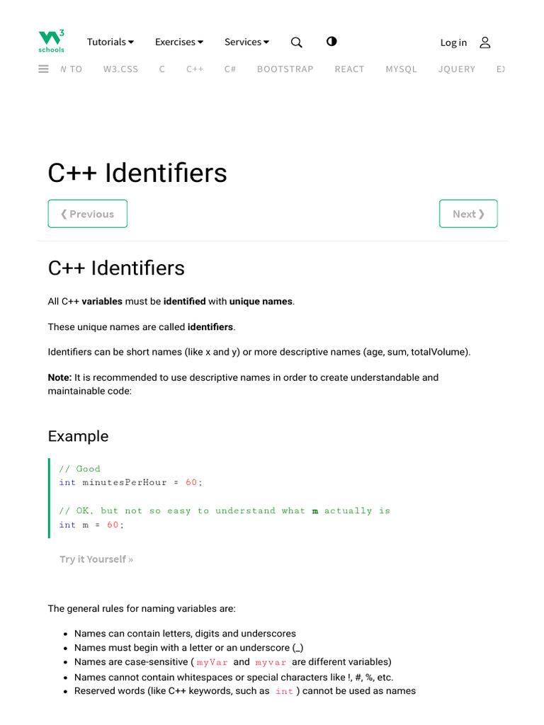 C++ Identifiers | PDF | Bootstrap (Front End Framework) | Computers