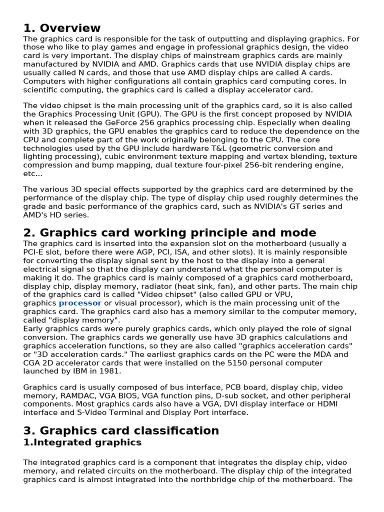 Structure, Working Pronciple, Types of Graphics Card | PDF