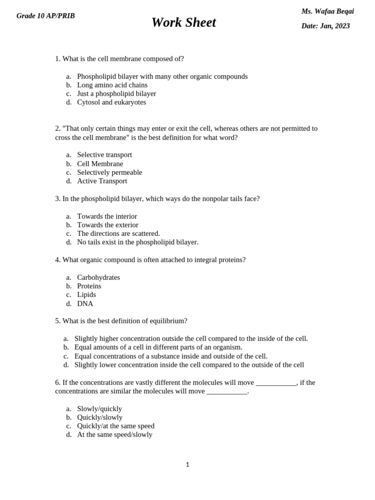 Chapter 8 Work Sheet 2 | PDF