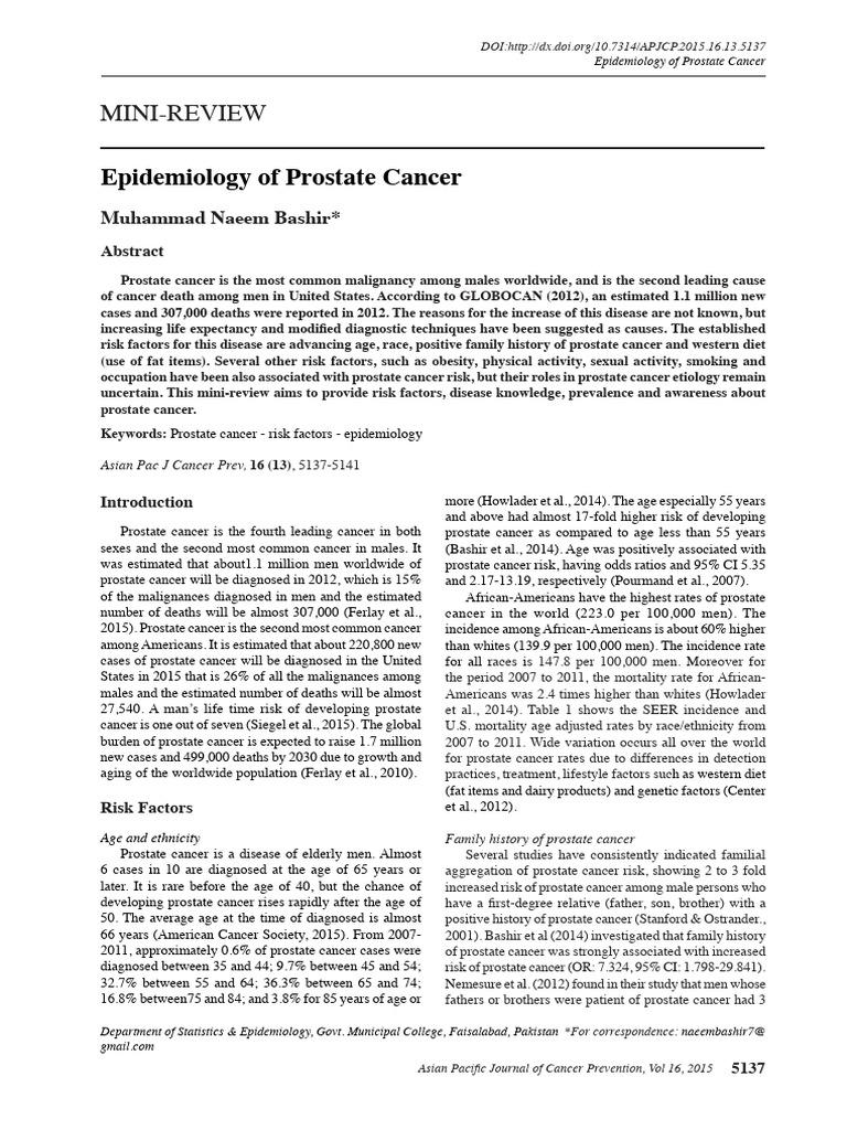 Epidemiology of Prostate Cancer | PDF