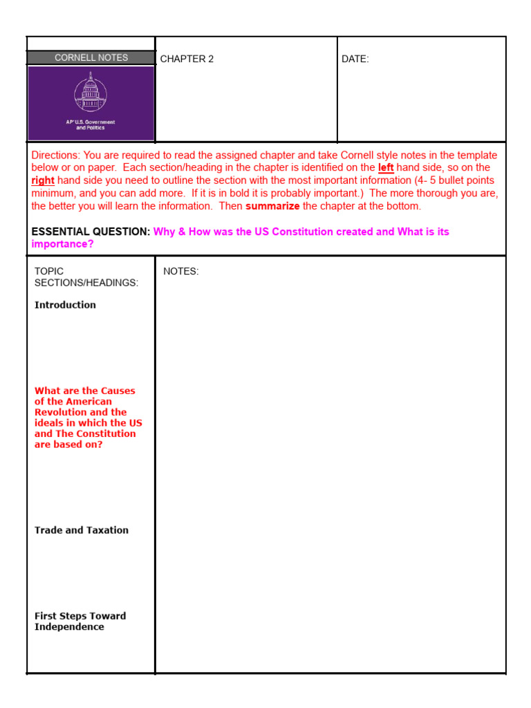 Chapter 2 Cornell Notes Homework | PDF