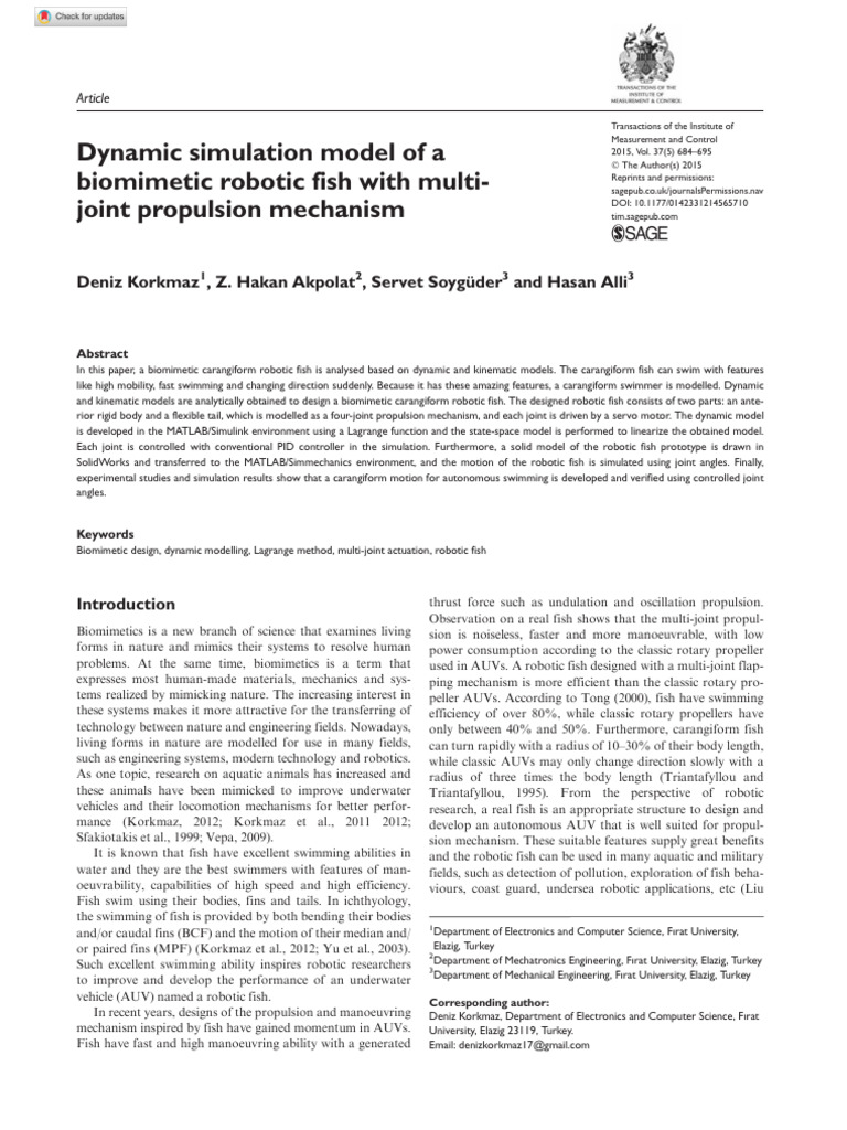 Dynamic Simulation Model of A Biomimetic Robotic Fish With Multi Joint ...