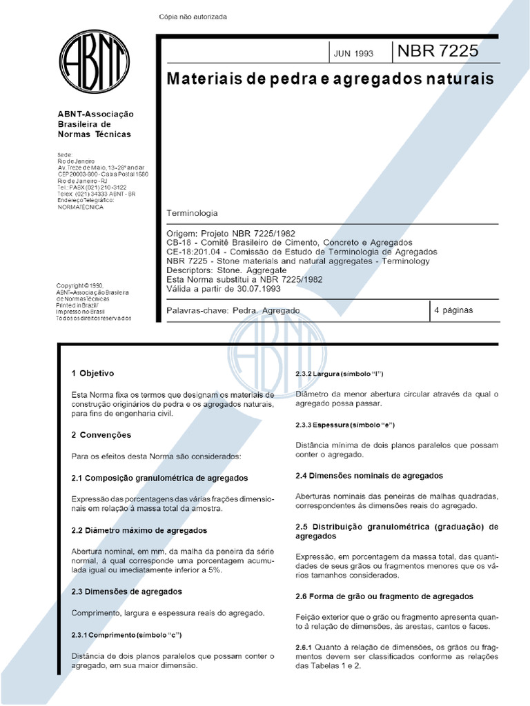 NBR - 7225 - Materiais de Pedra e Agregados Naturais | PDF