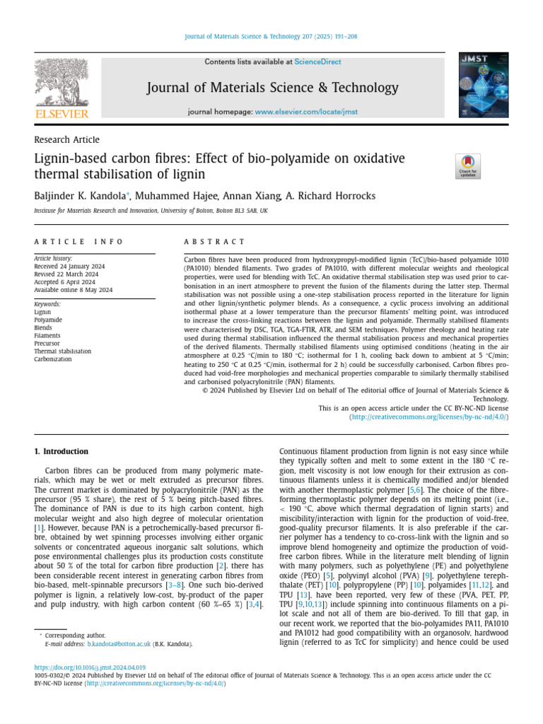 Journal of Materials Science & Technology: Baljinder K. Kandola ...