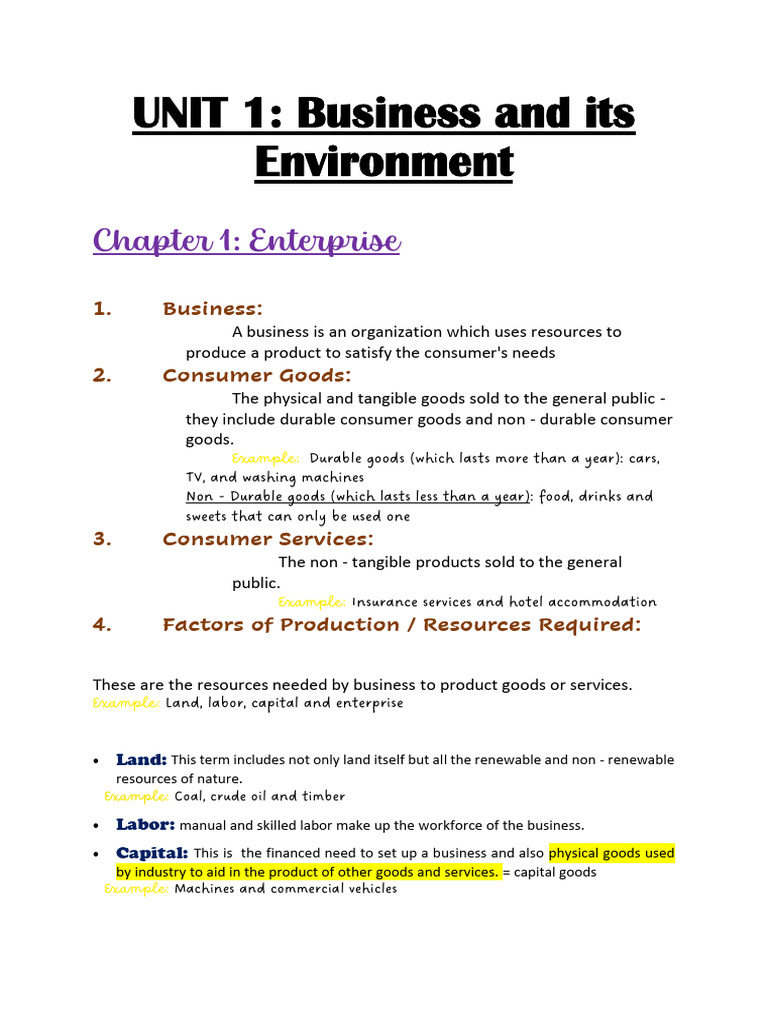 Cambridge Business Notes For CHP 1 | PDF