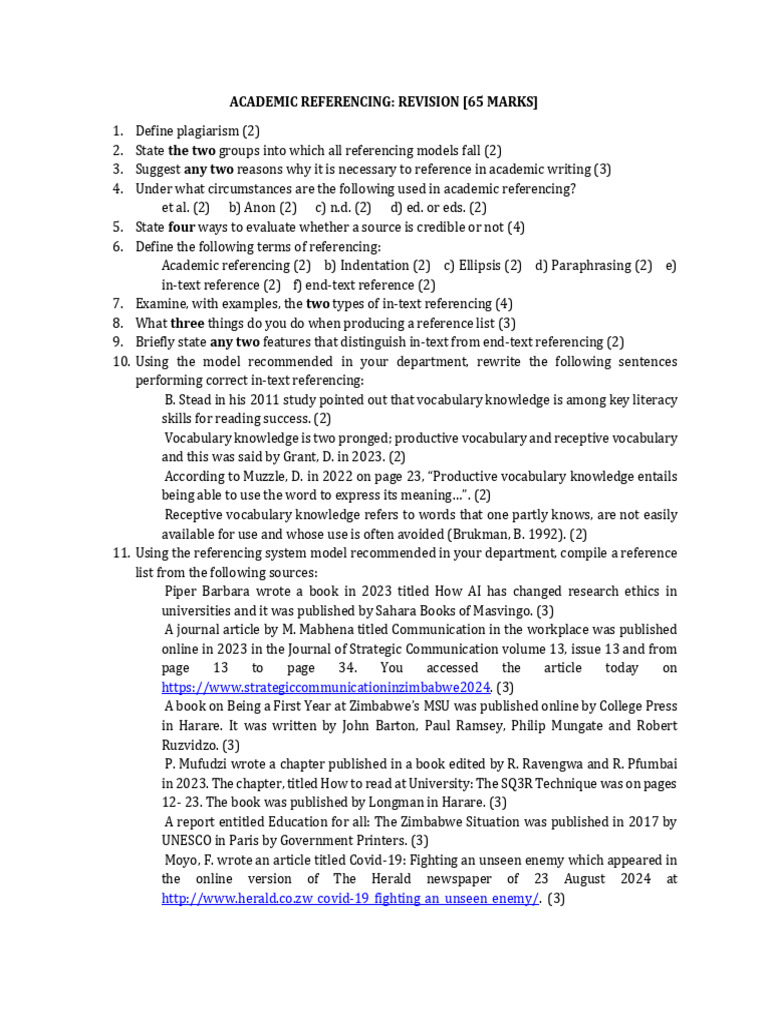 ACADEMIC REFERENCING REVISION Assignment | PDF