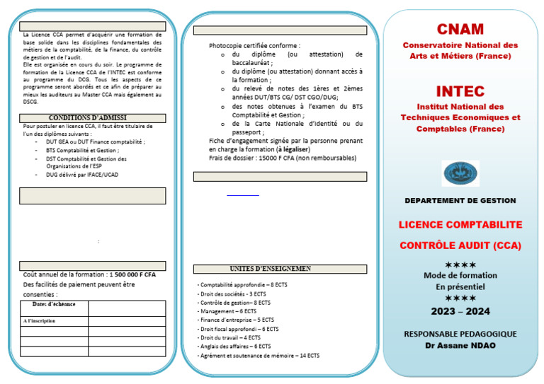 Plaquette Licence CCA 2023 2024 Cours en Presentiel | PDF