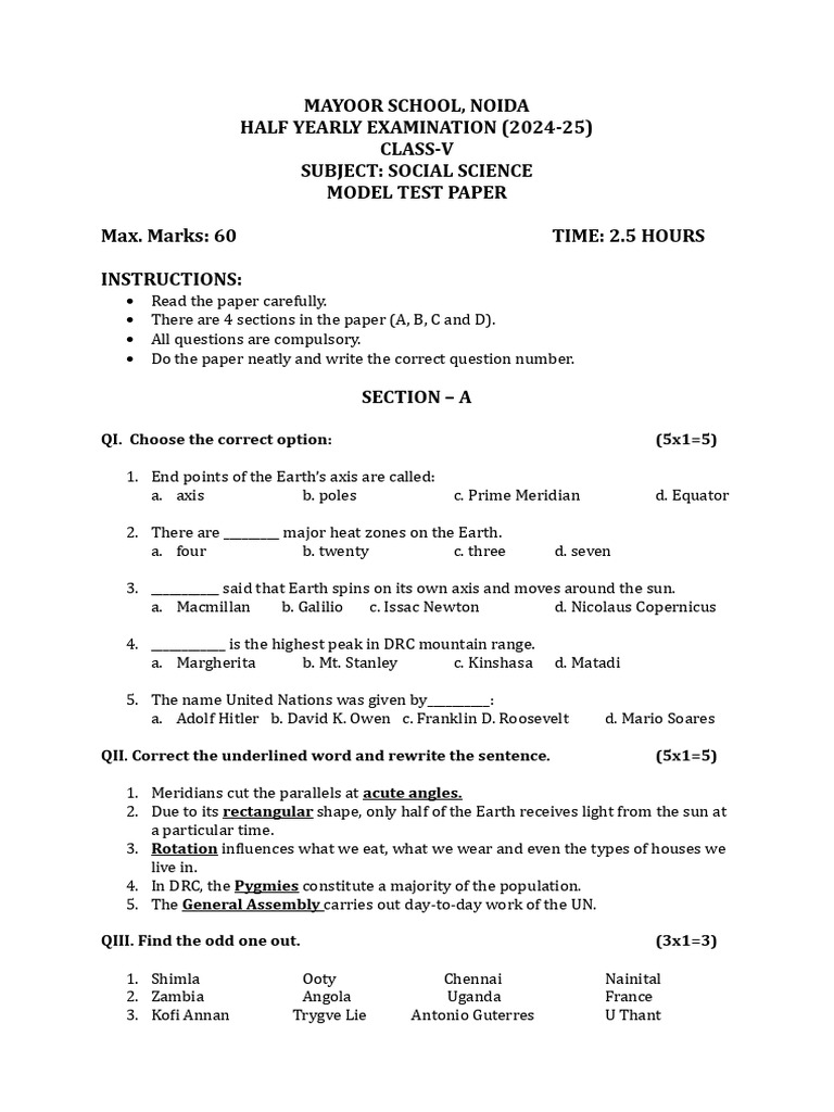Social Science Model Q Paper | PDF