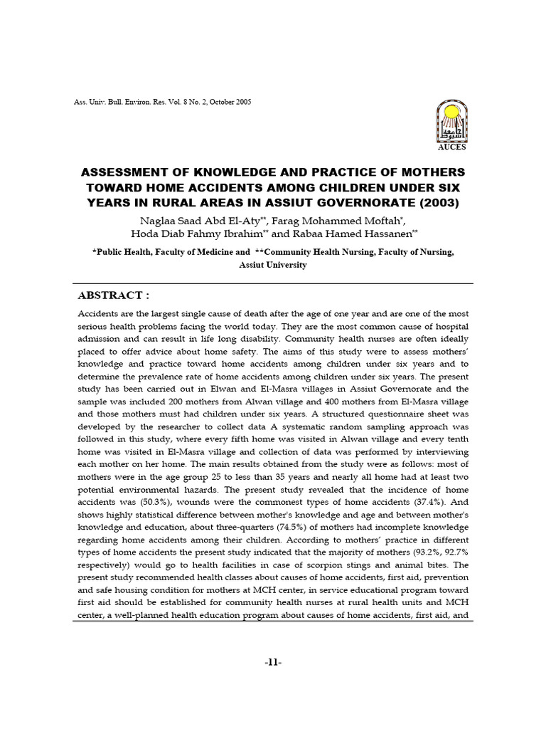 Assessment of Knowledge and Practice of Mothers Toward Home Accidents ...
