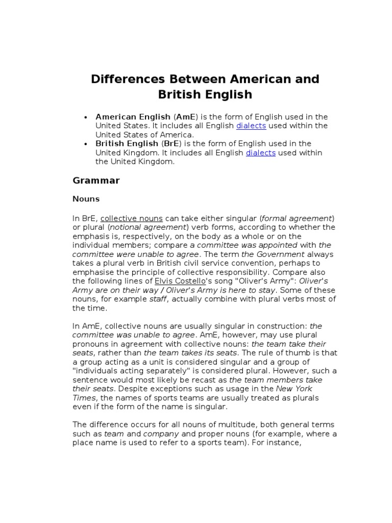 Differences Between American and British English (WRITING) | PDF ...