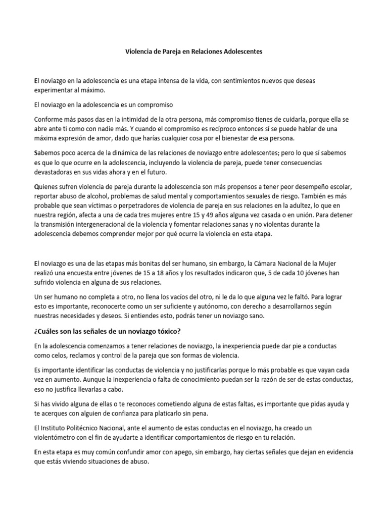 Violencia de Pareja en Relaciones Adolescentes | PDF