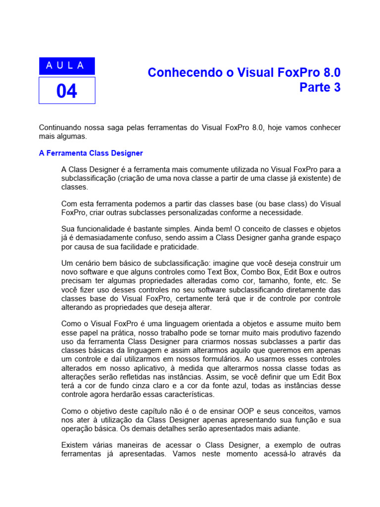 Ferramenta Class Designer no Visual FoxPro | PDF | Classe (programação ...