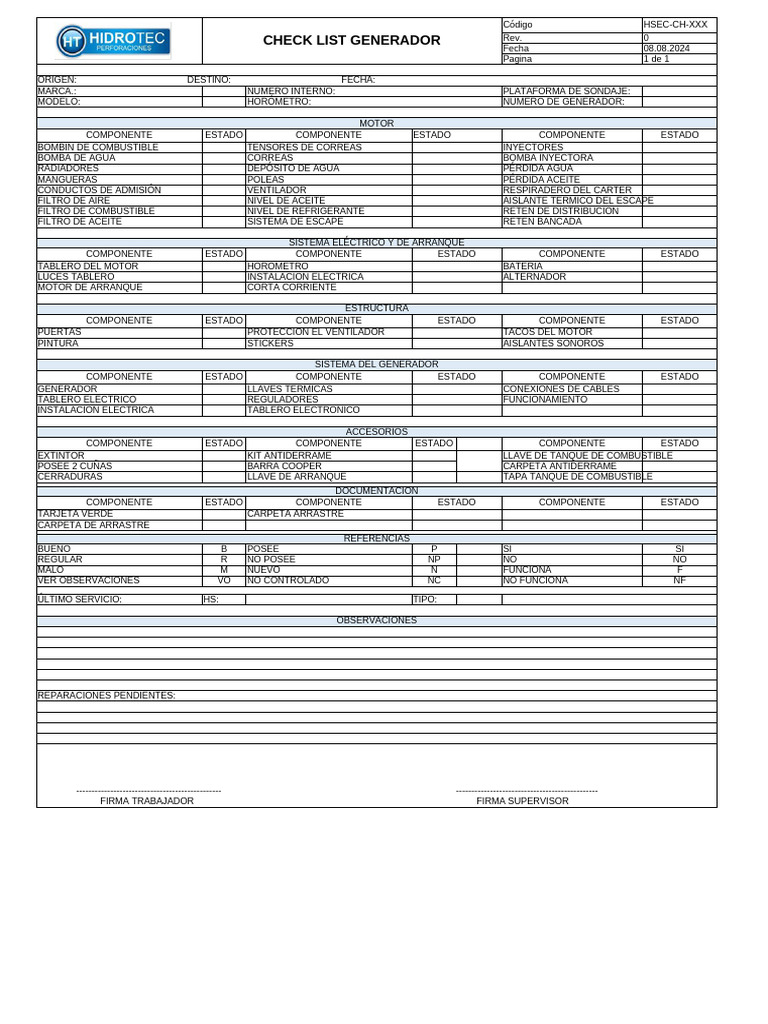 Check List Generador REVISADO | PDF