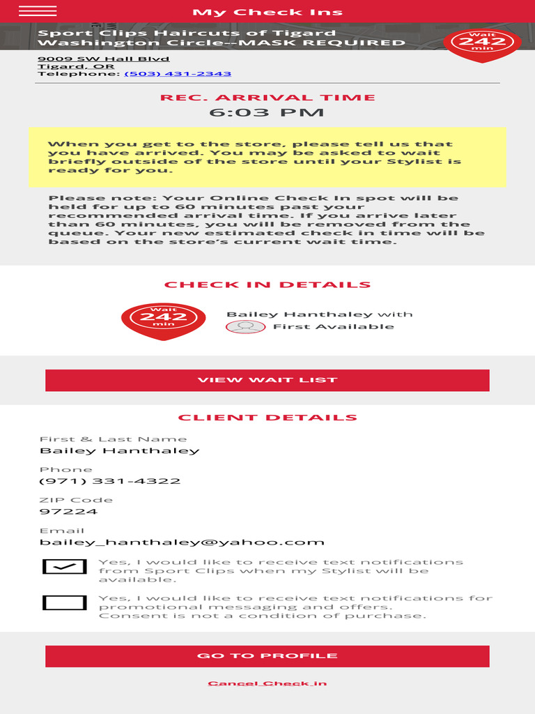 Sport Clips Haircuts Online Check in - Check-In Waitlist | PDF