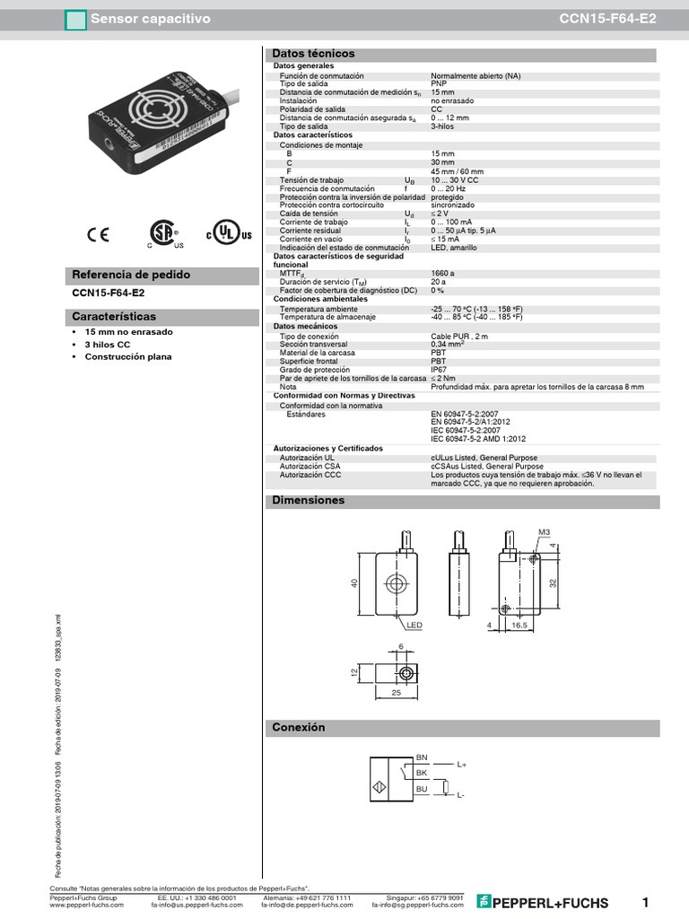 Sensor Capacitivo CCN15-F64-E2 | PDF