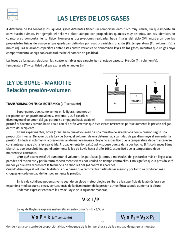 Leyes de los Gases: Boyle, Charles y Gay-Lussac | PDF | Gases ...