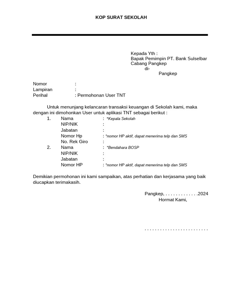 Form Surat Permohonan USer TNT | PDF
