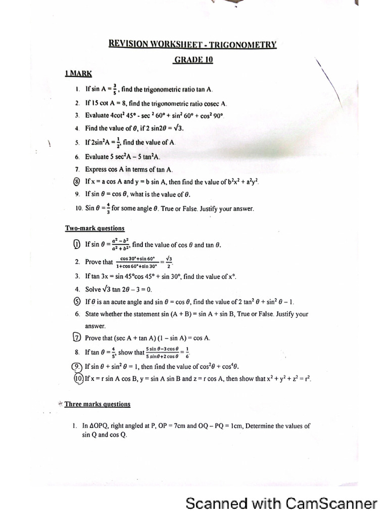 Trigonometry Worksheet 3 | PDF