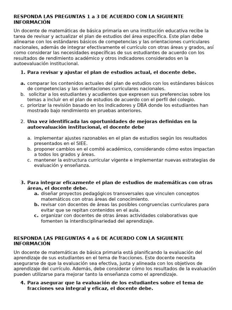 Test Sobre Evaluación de Ascenso 2024 para Imprimir | PDF | Plan de ...