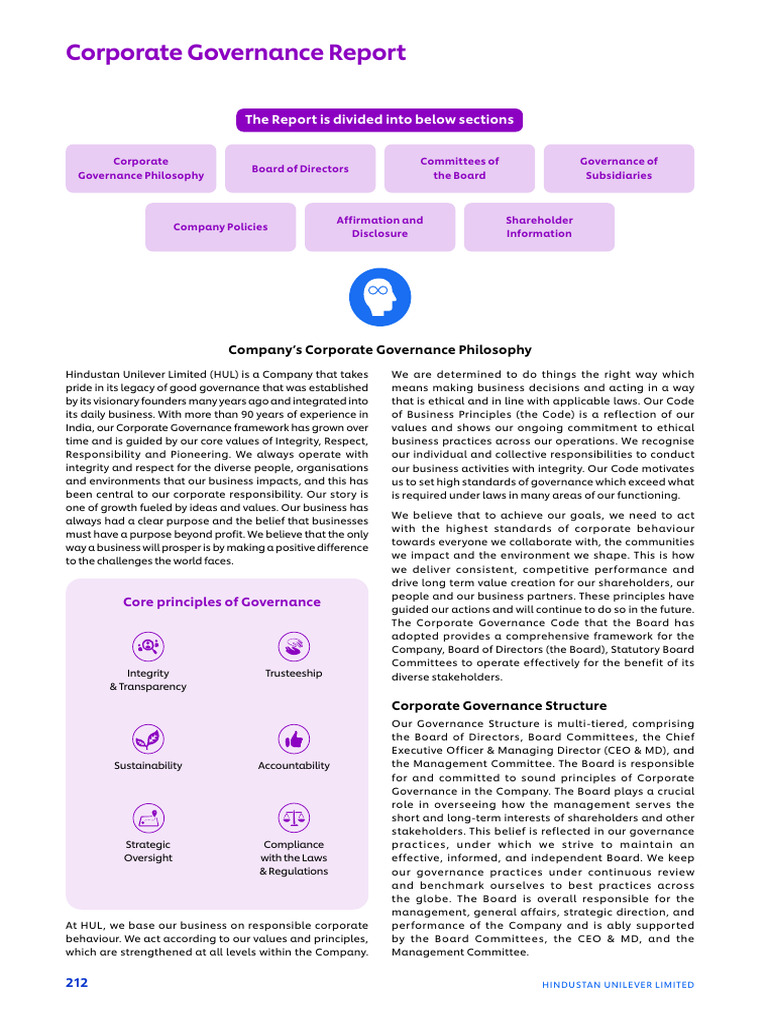 HUL Corporate Governance Overview 2023 | PDF | Governance | Career & Growth