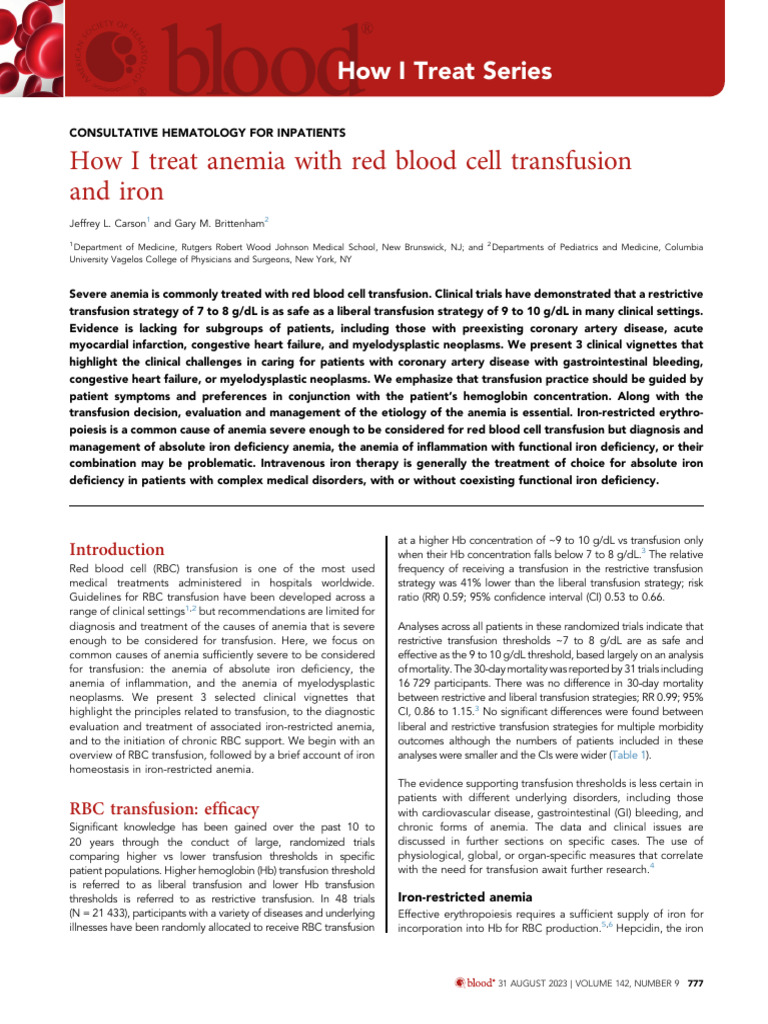 Red Blood Cell Transfusion and Iron | PDF