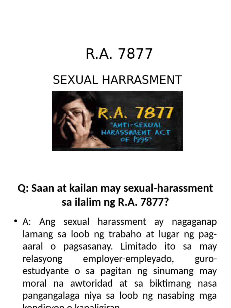 Sexual Harassment Under R.A. 7877 | PDF | Prejudice And Discrimination ...