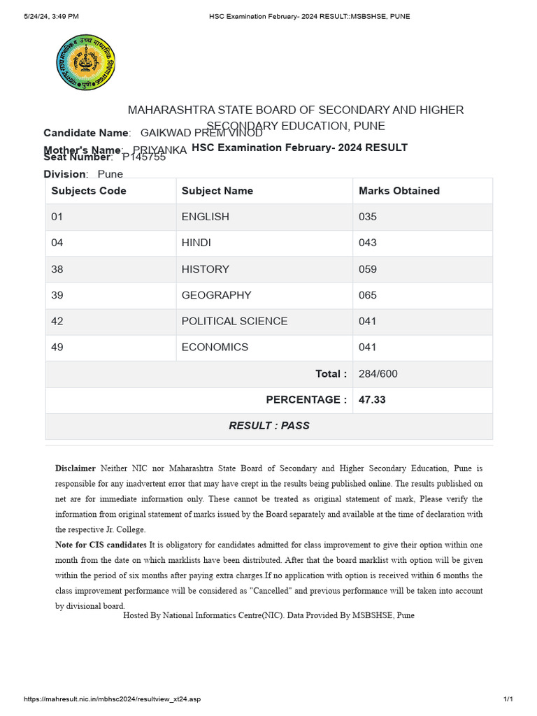 Maharashtra state board of secondary and higher secondary education