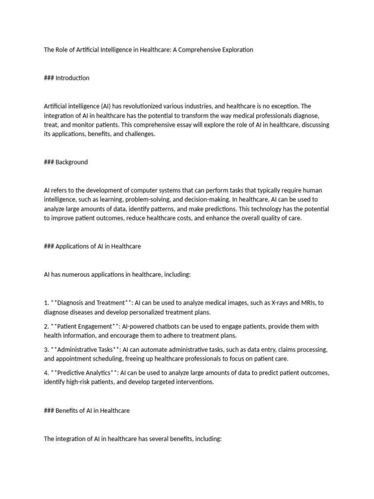 The Role of Artificial Intelligence in Healthcare | PDF