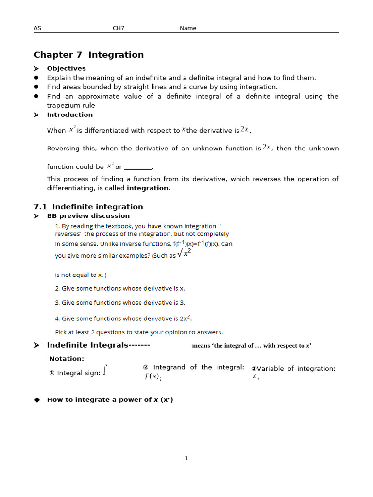 Chapter 7 Integration | PDF