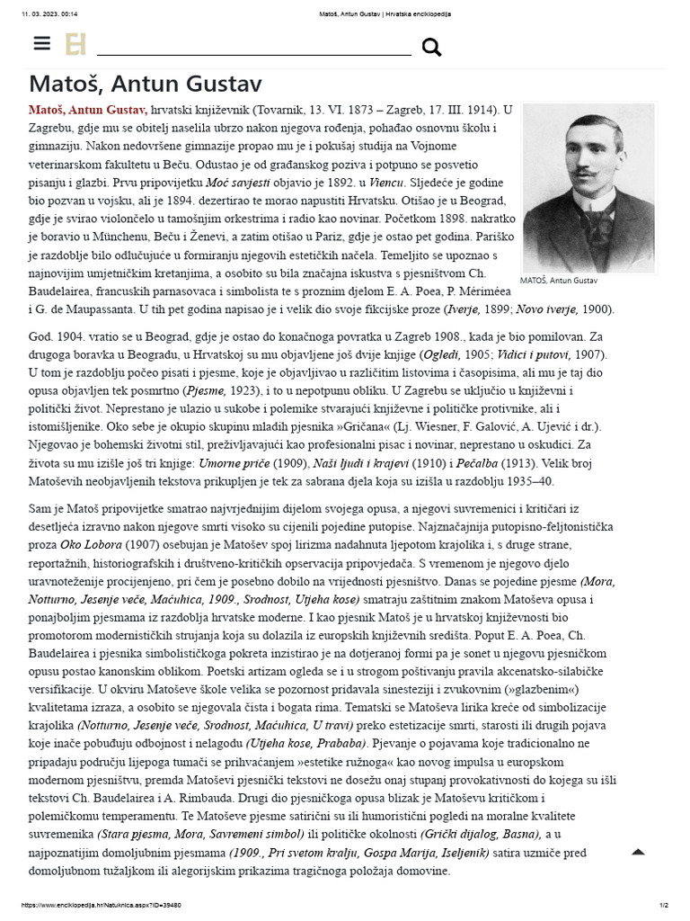 Matoš, Antun Gustav - Hrvatska Enciklopedija | PDF