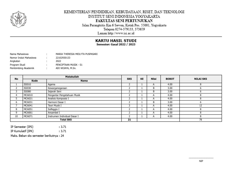 Cetak Kartu Hasil Studi Portal Akademik Pdf