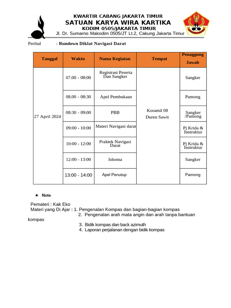 Rundown. Diklat Navigasi Darat | PDF