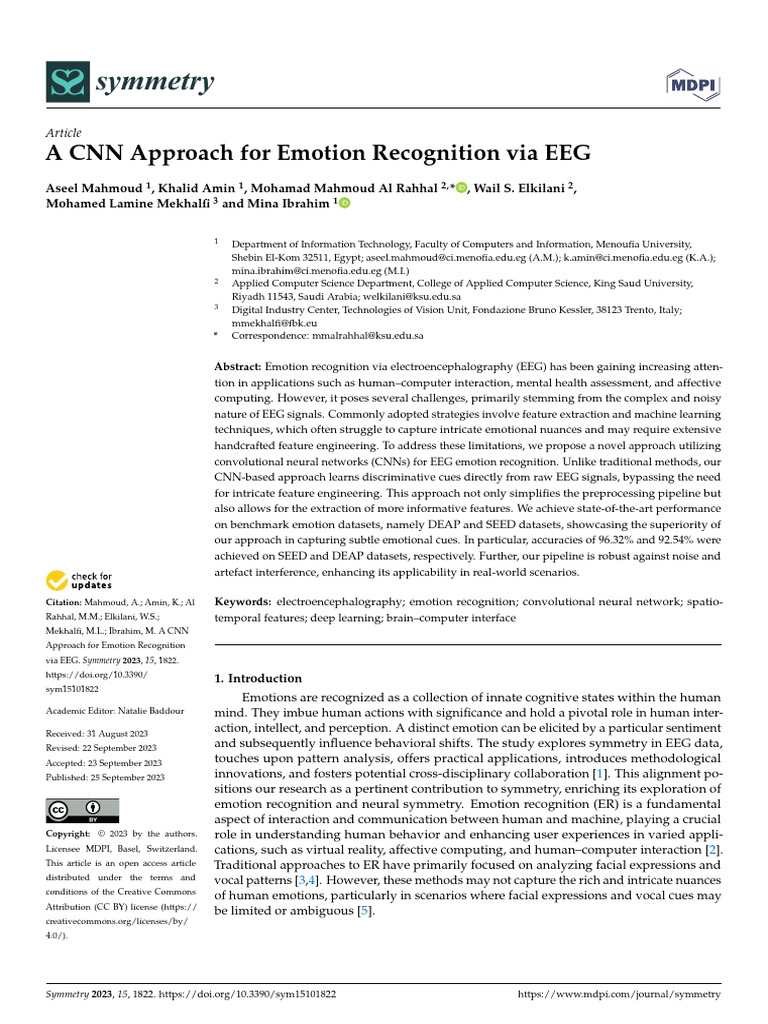 (2023) A CNN Approach For Emotion Recognition Via EEG | PDF