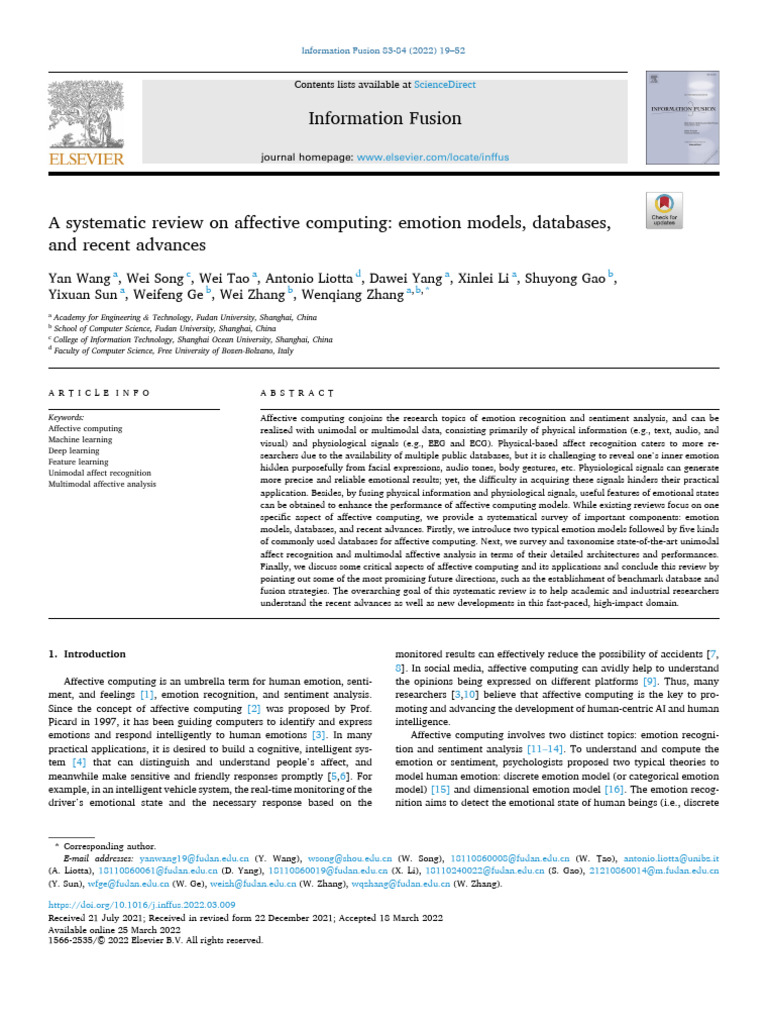 A Systematic Review On Affective Computing Emotion Models - 2022 ...